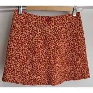Accomplice Floral Mini Skirt Size 5 Red Gold Vintage 90s Casual A-Line